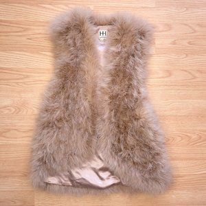 Haute Hippie Marabou Feather Open Front Vest, Size S, Tan Color